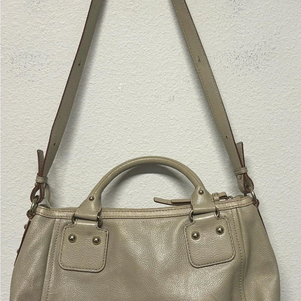 Kate Spade Baxter Street Marian Beige‎ Leather Satchel Purse Flaw Pen Mark C Pic